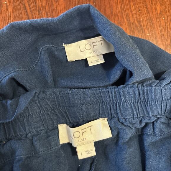 Loft Linen Blend Pajama Shorts Set Size Large Natural Lightweight Travel Comfort - Picture 5 of 10